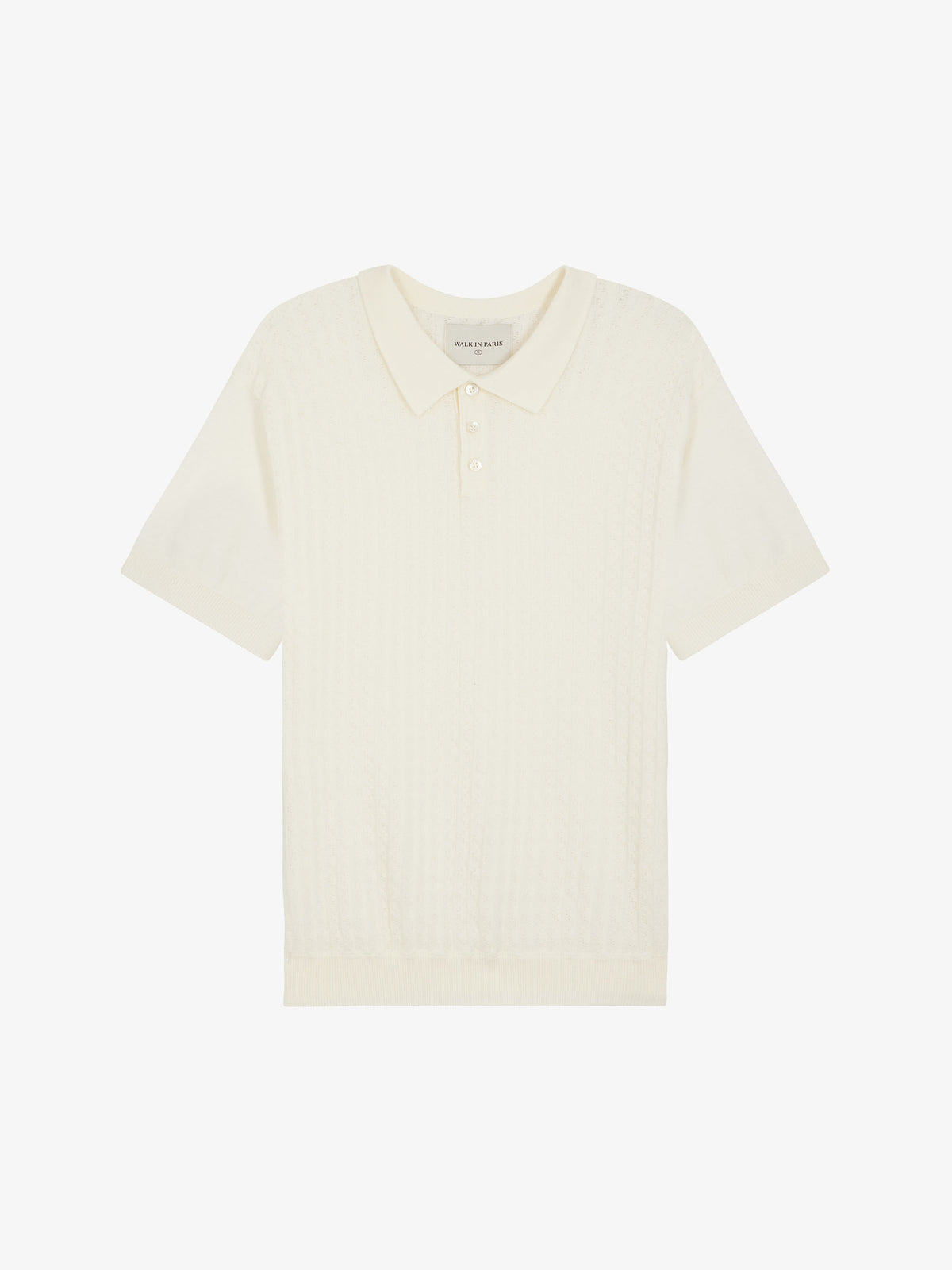 The beige cable knit polo shirt