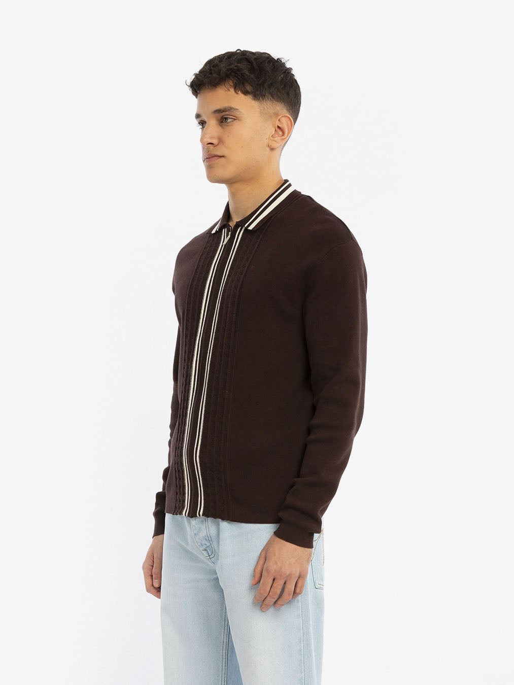 The brown long-sleeved cardigan