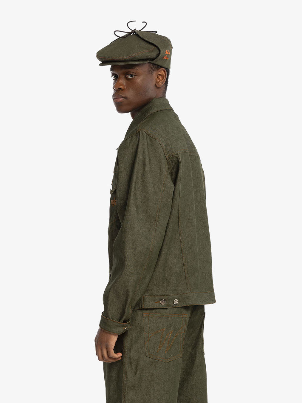 La veste en denim brut vert