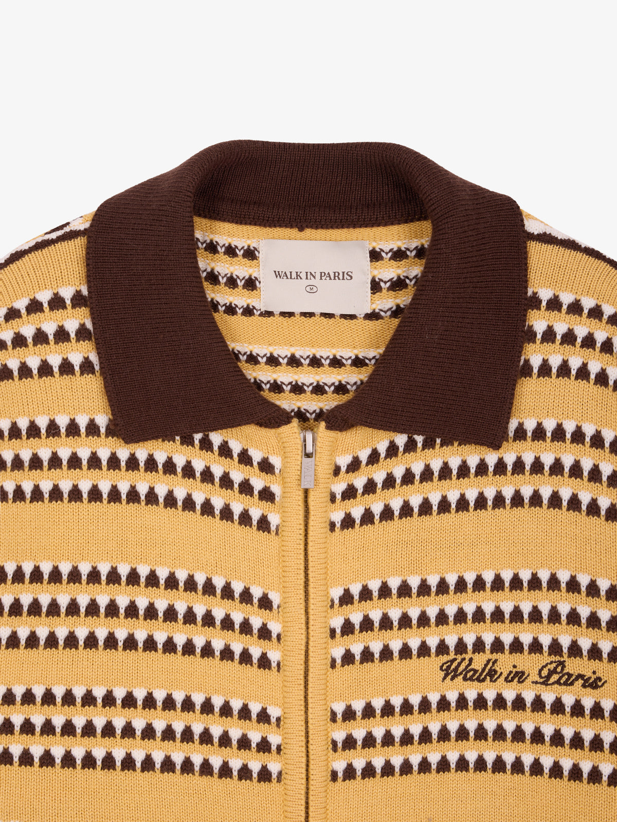 Le cardigan zippé en maille rayée jaune
