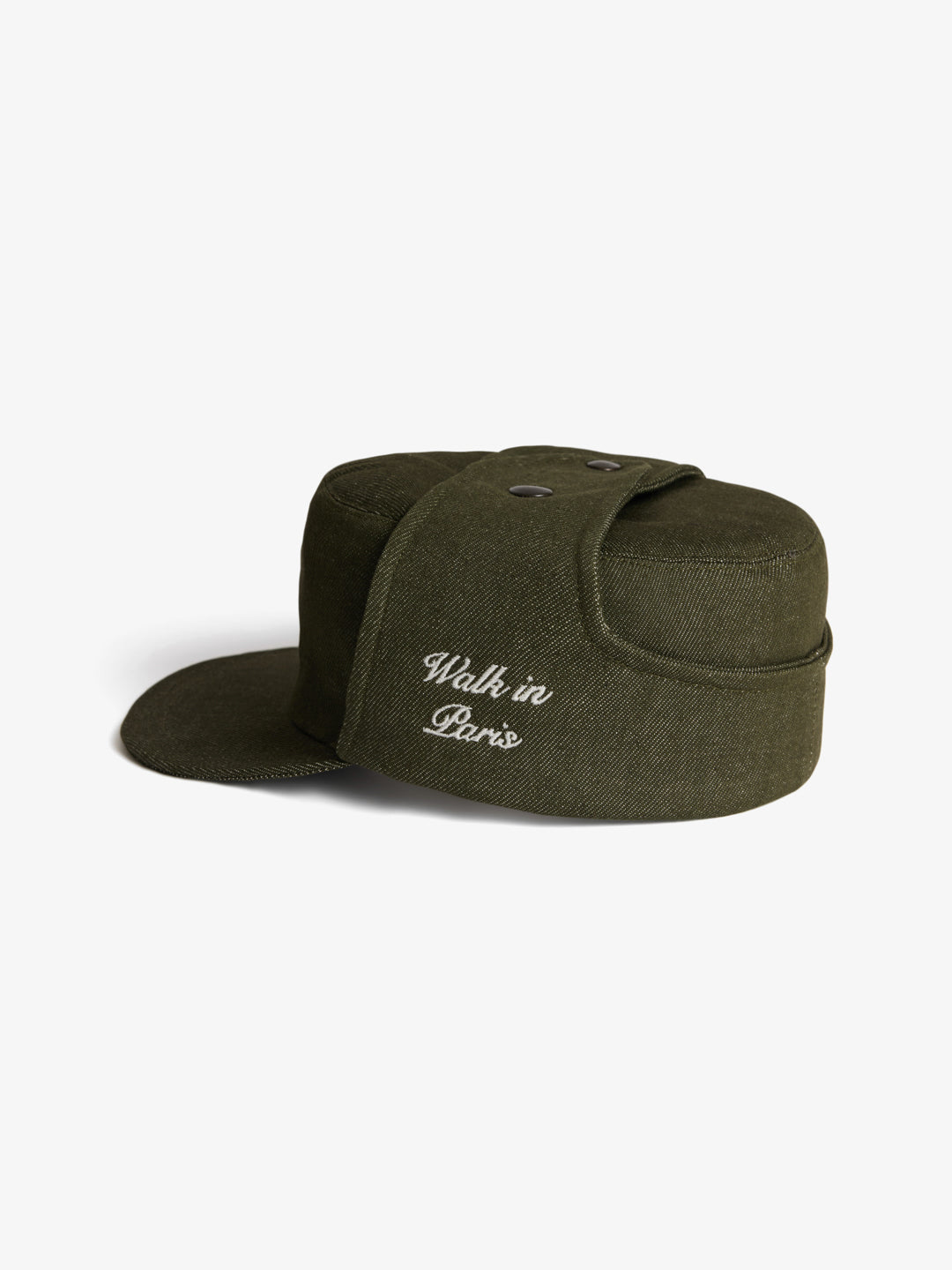 The postman's cap in green raw denim