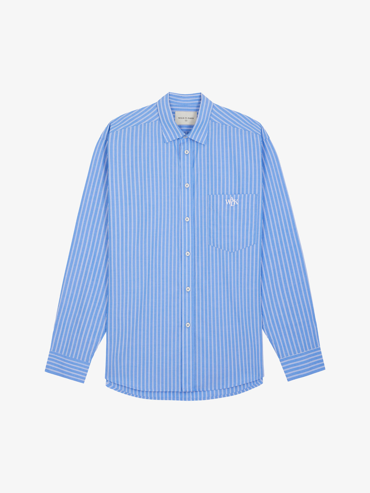 The blue striped long-sleeved shirt