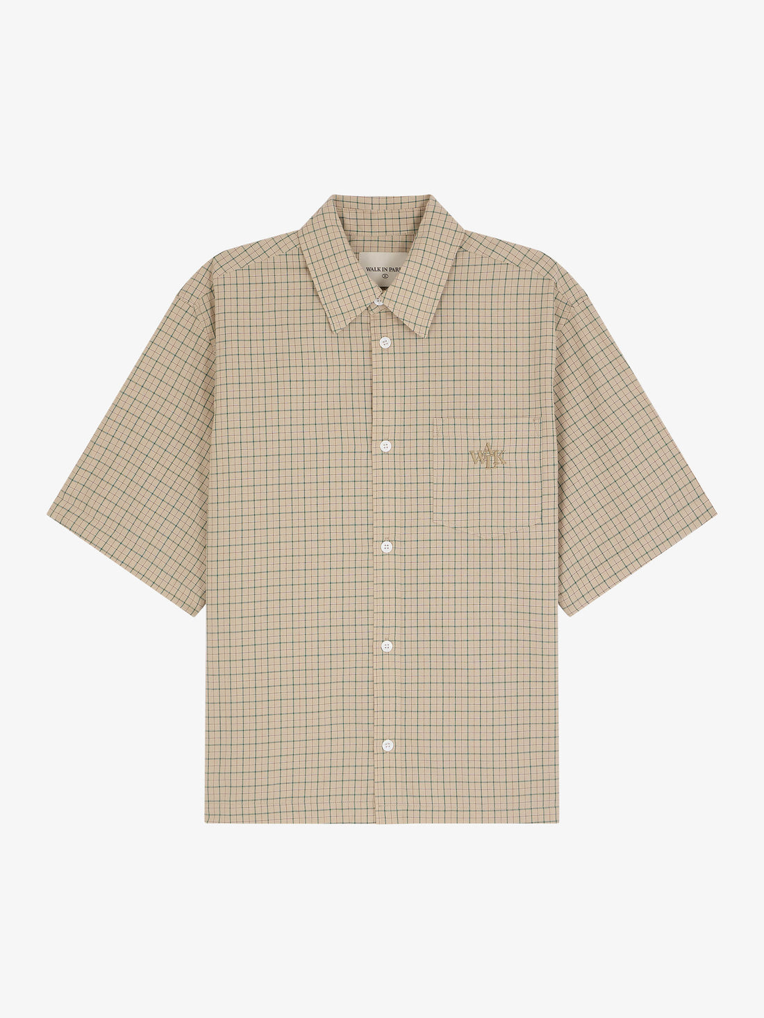 The beige short-sleeved shirt