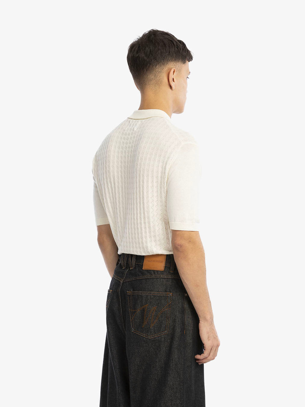 The beige cable knit polo shirt