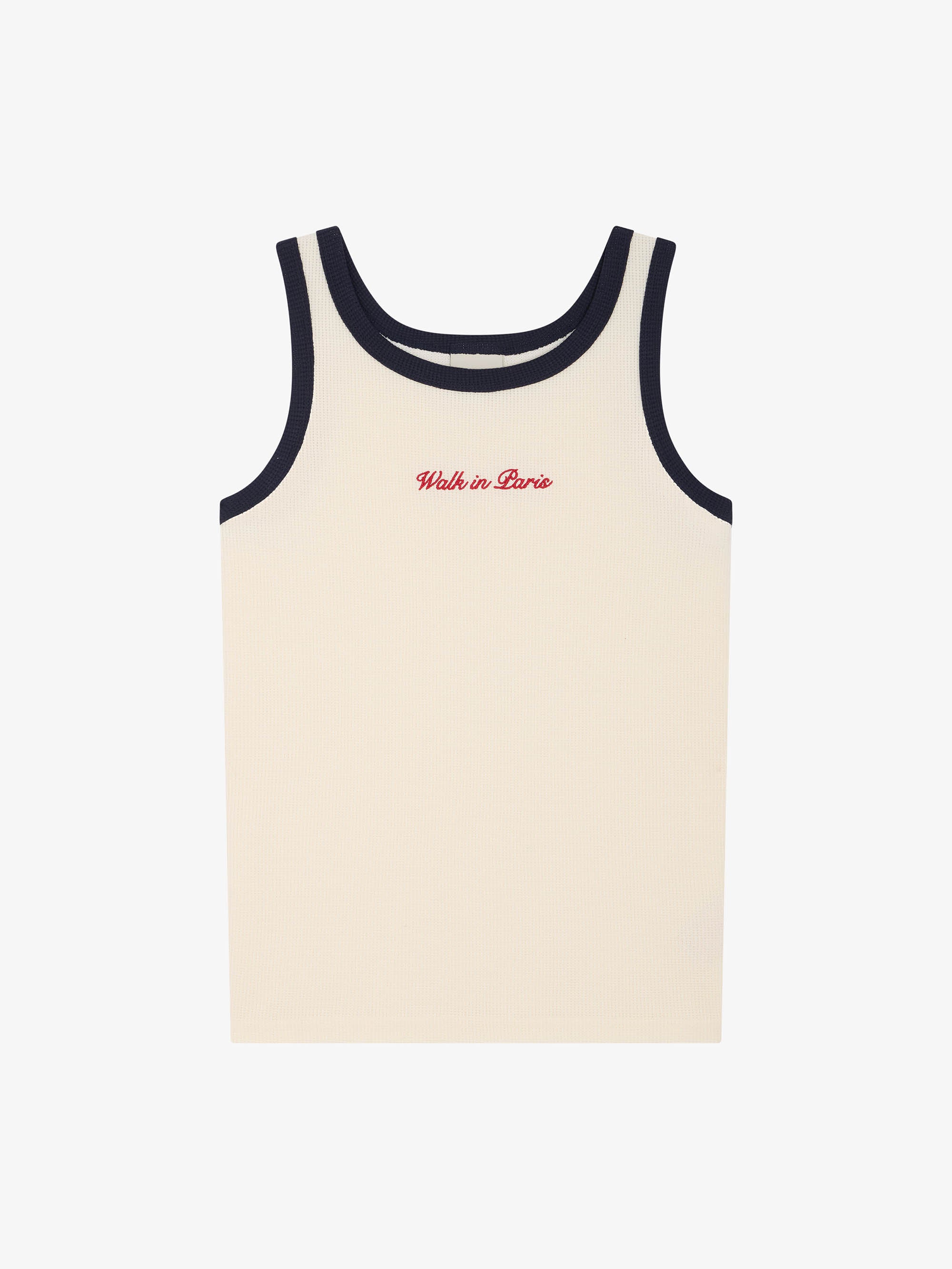 The beige waffle-patterned tank top  1