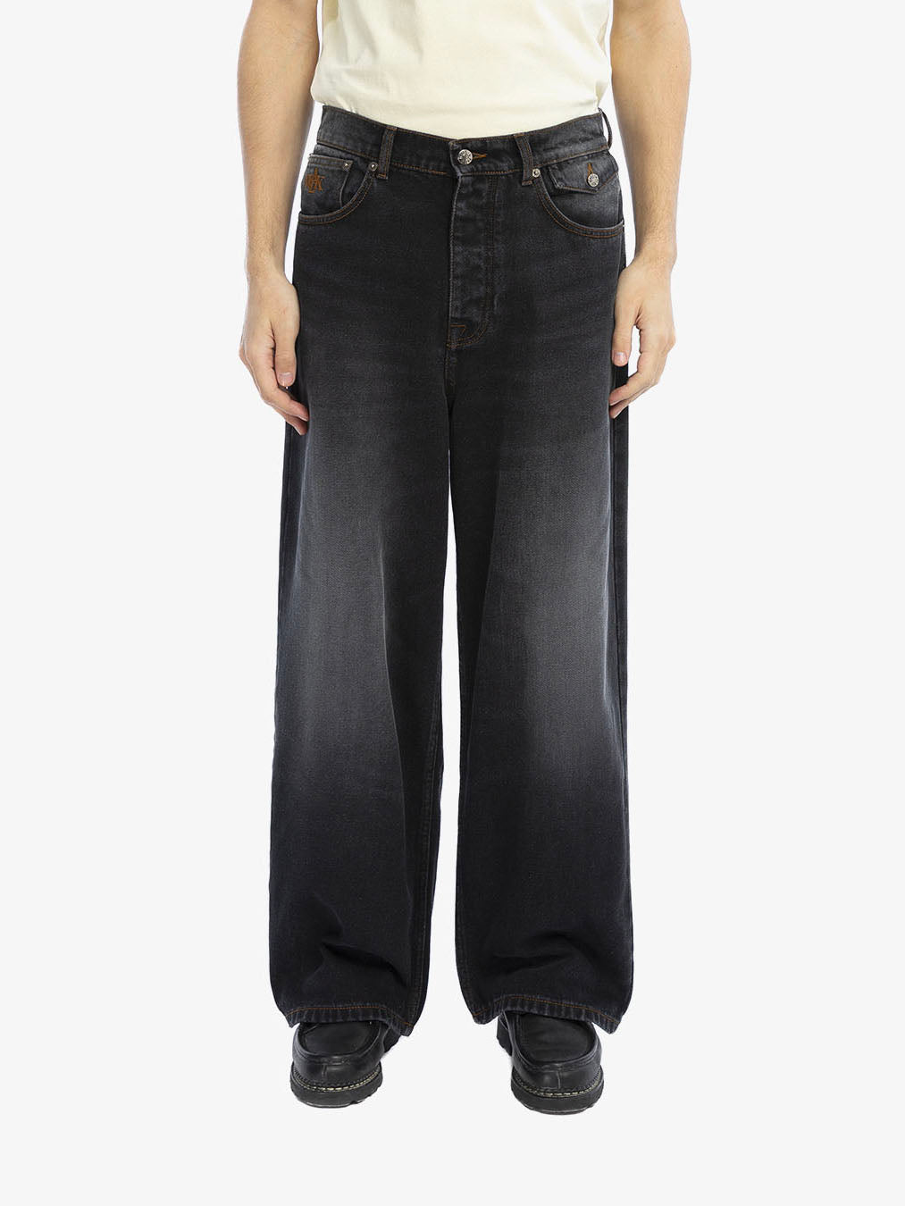 Baggy pants in washed black denim 3