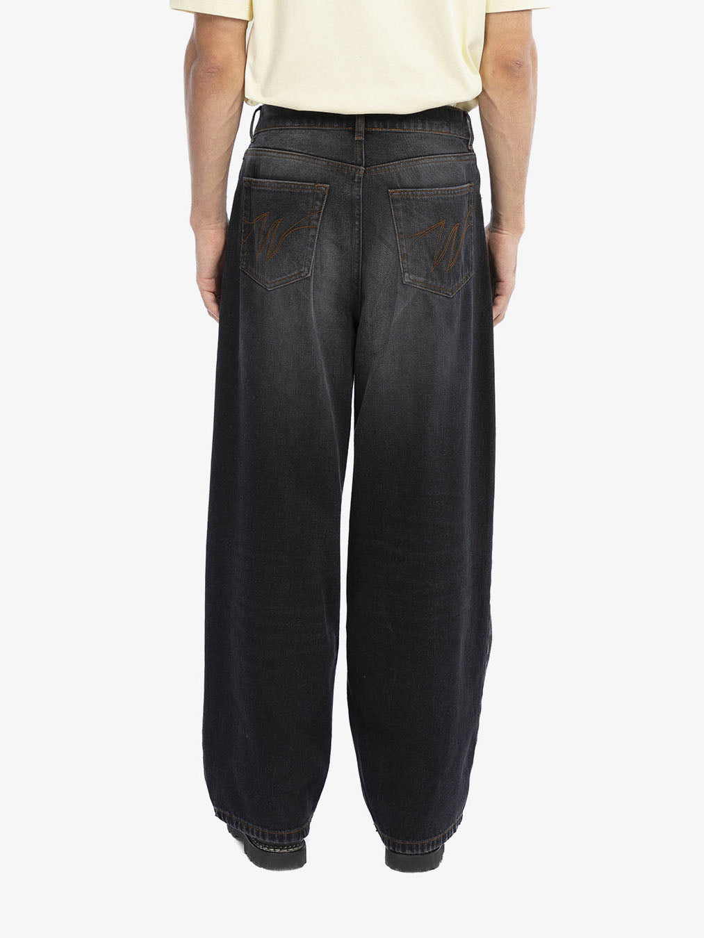 Baggy pants in washed black denim 5