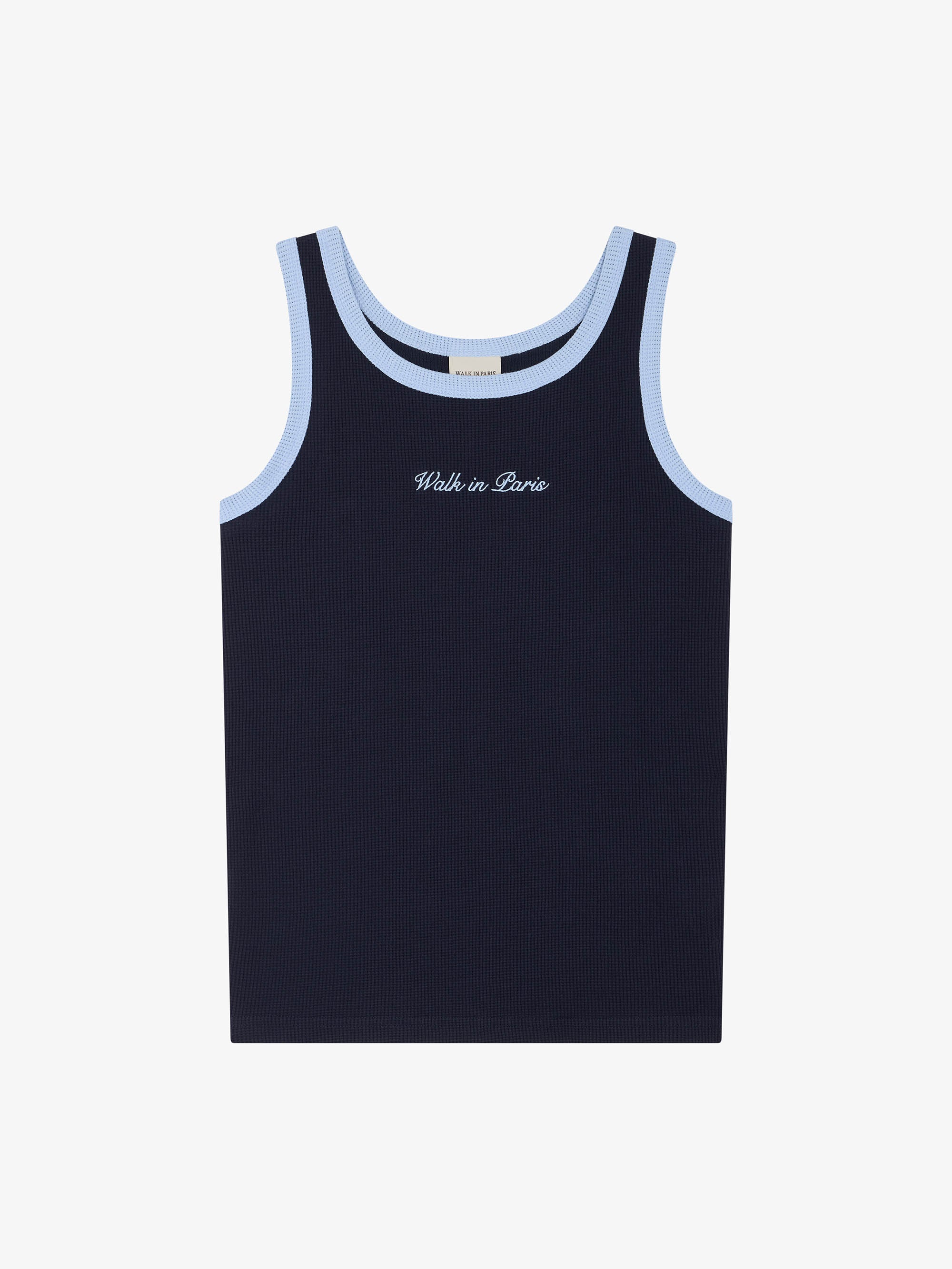 The blue waffle-patterned tank top 1