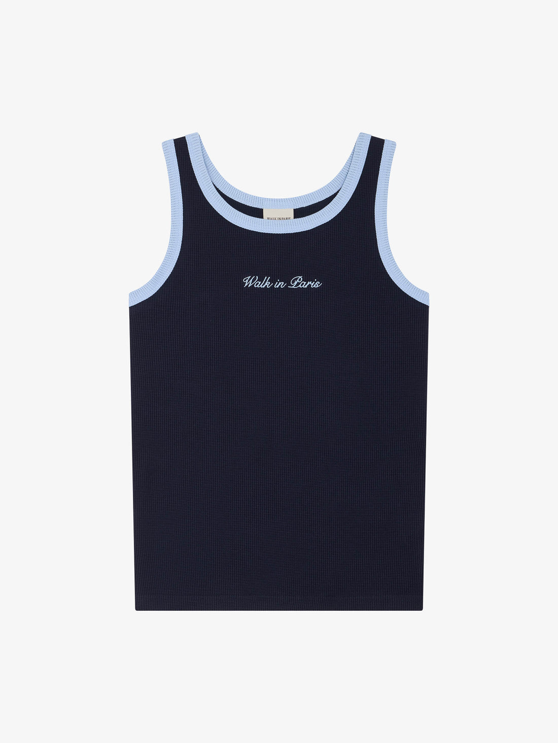 The blue waffle-patterned tank top