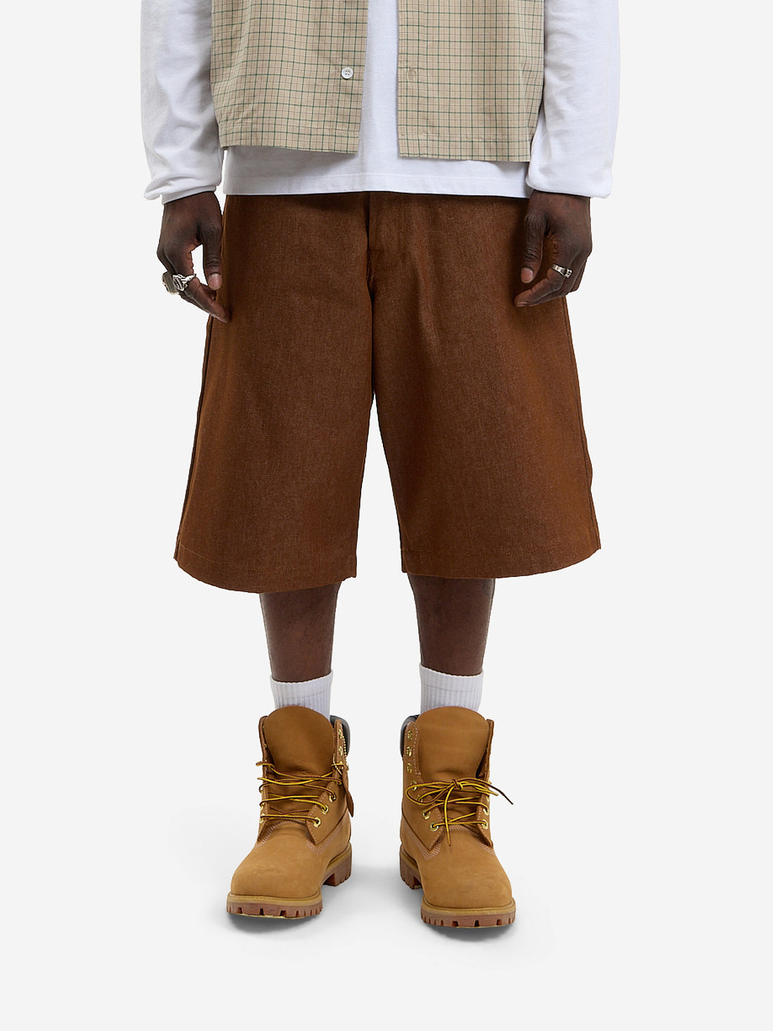 The brown baggy denim shorts