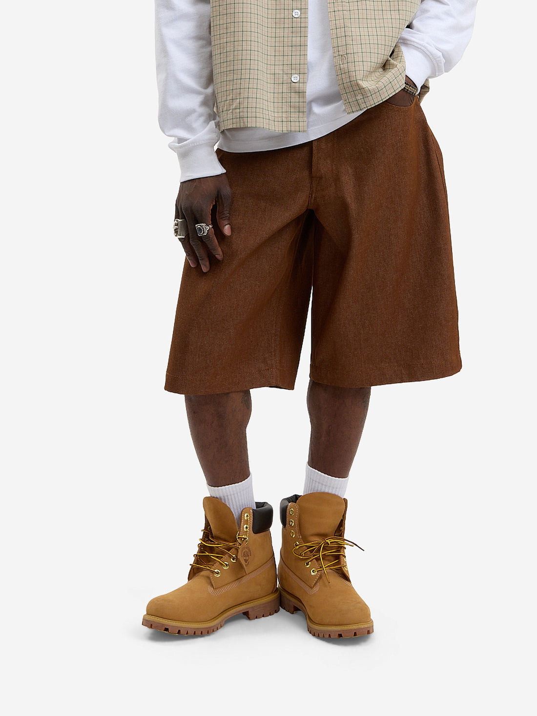 The brown baggy denim shorts