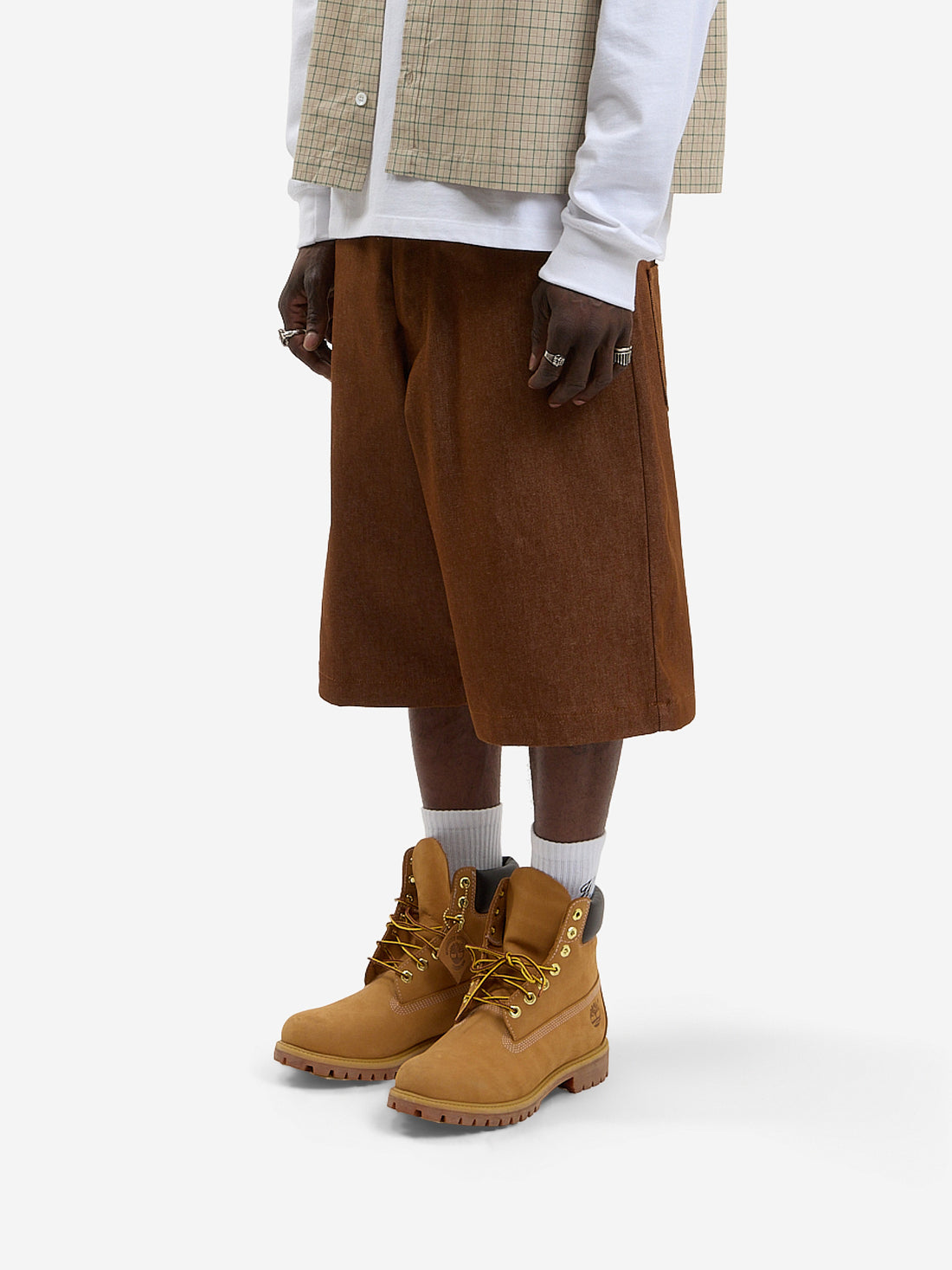 The brown baggy denim shorts