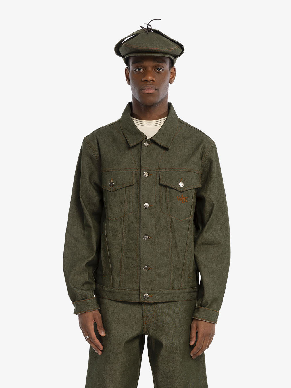 La veste en denim brut vert