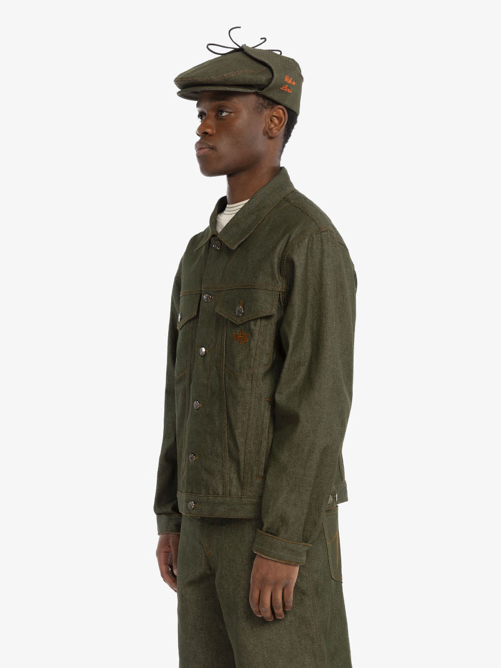 La veste en denim brut vert