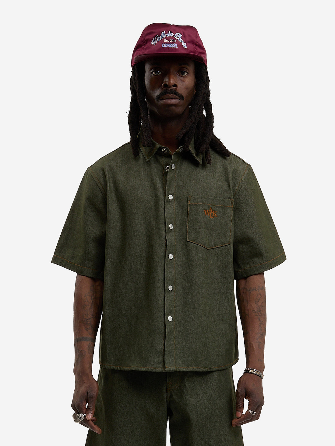 The raw green denim shirt