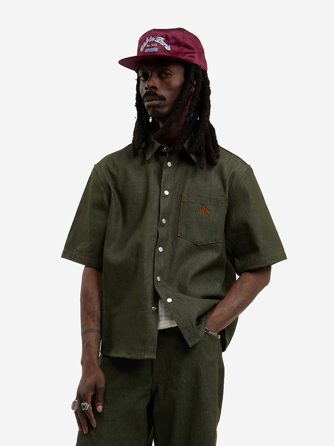 The raw green denim shirt