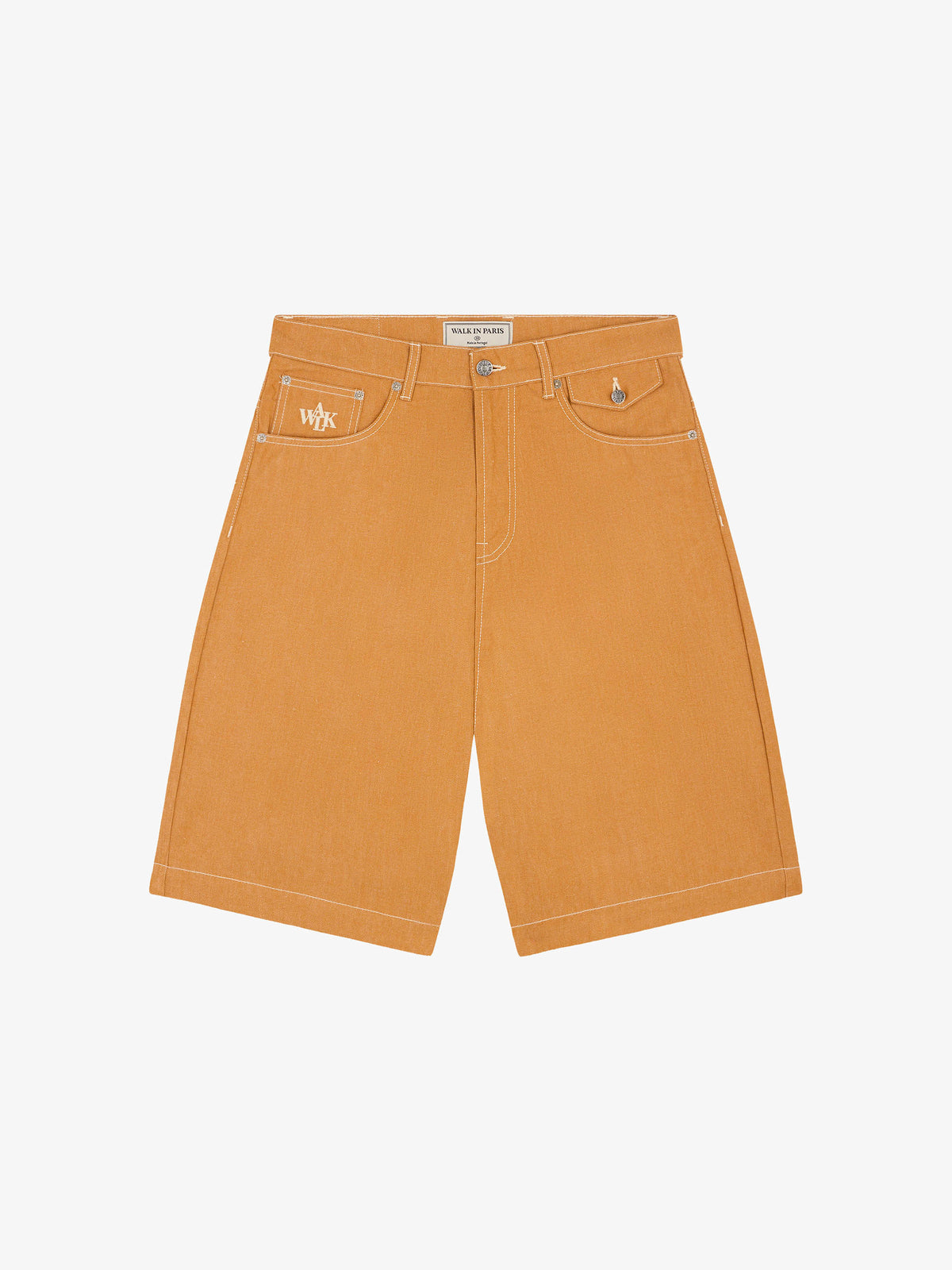 Orange baggy denim shorts