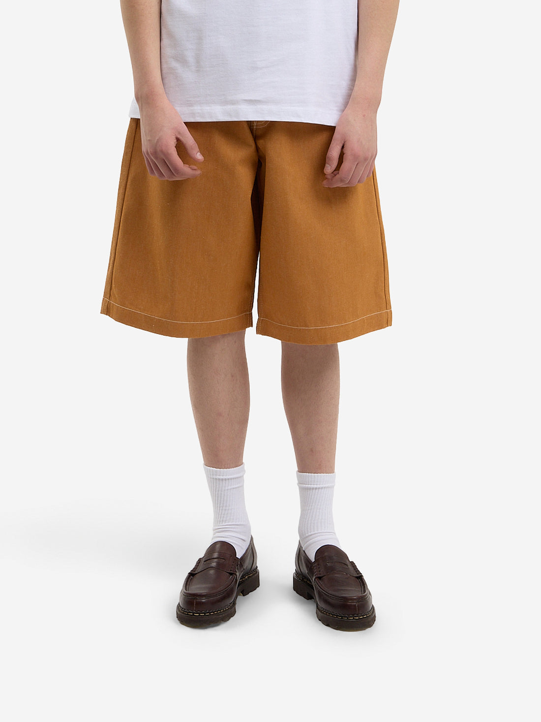 Orange baggy denim shorts
