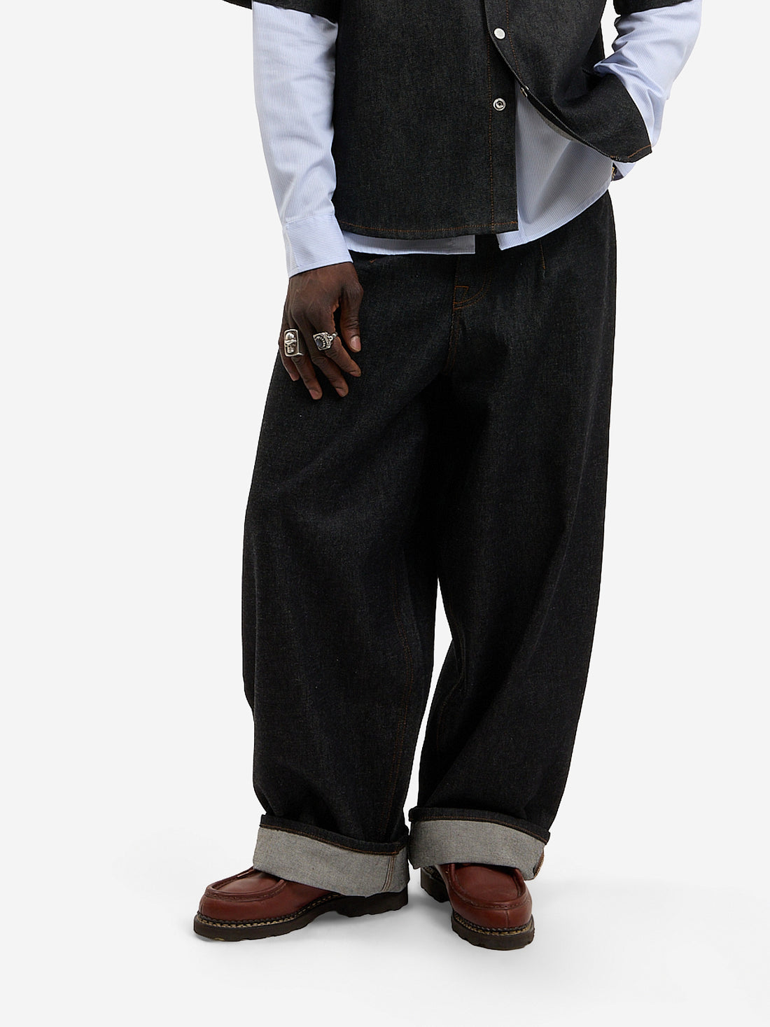 Raw denim balloon pants