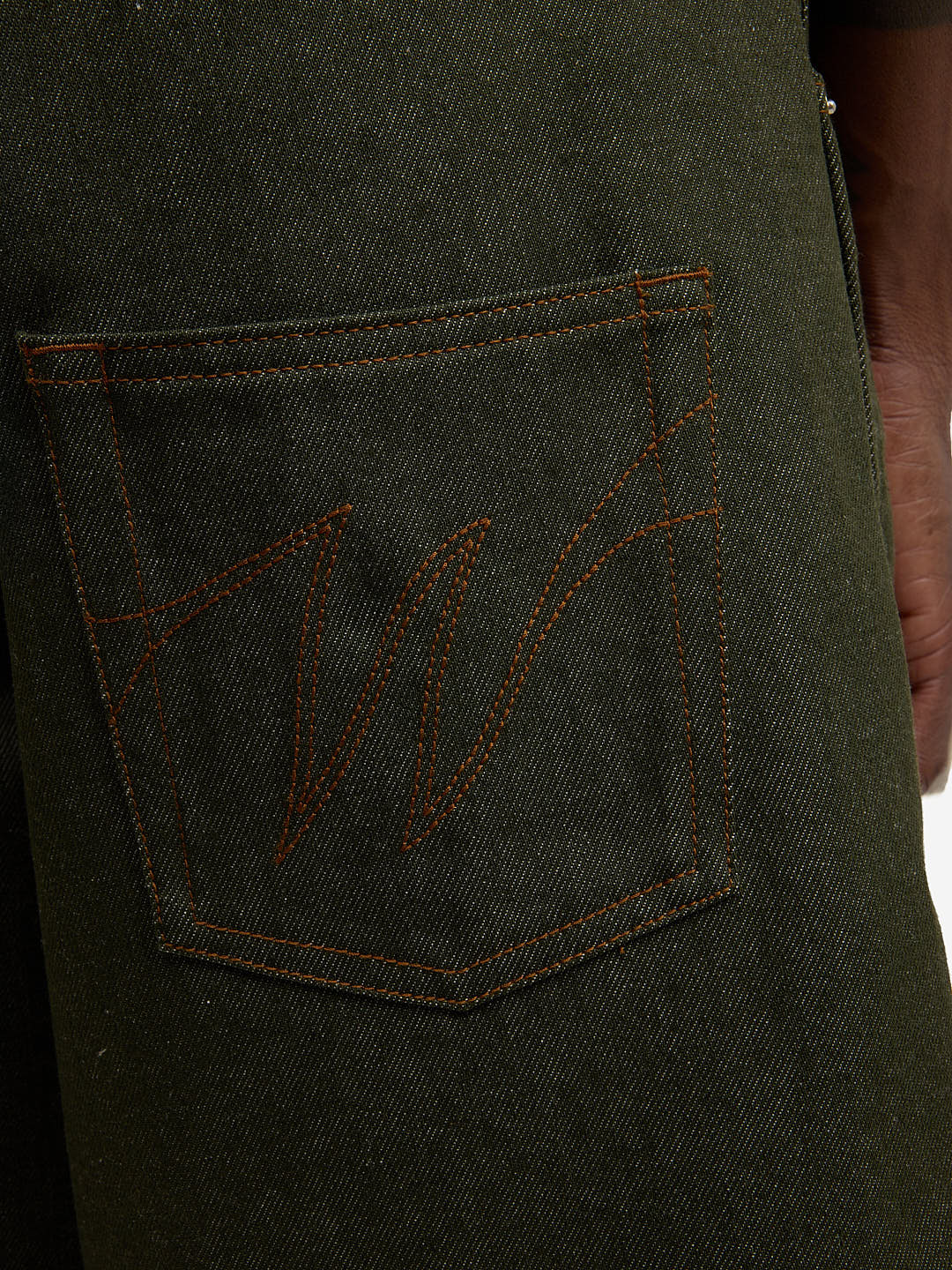 Raw green denim baggy shorts 11