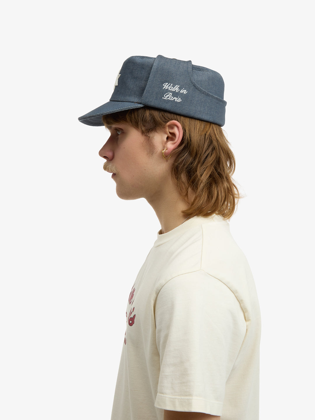 The grey raw denim postman cap