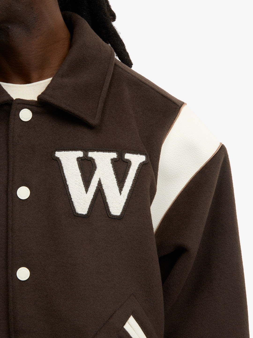 The brown wool Varsity Jacket