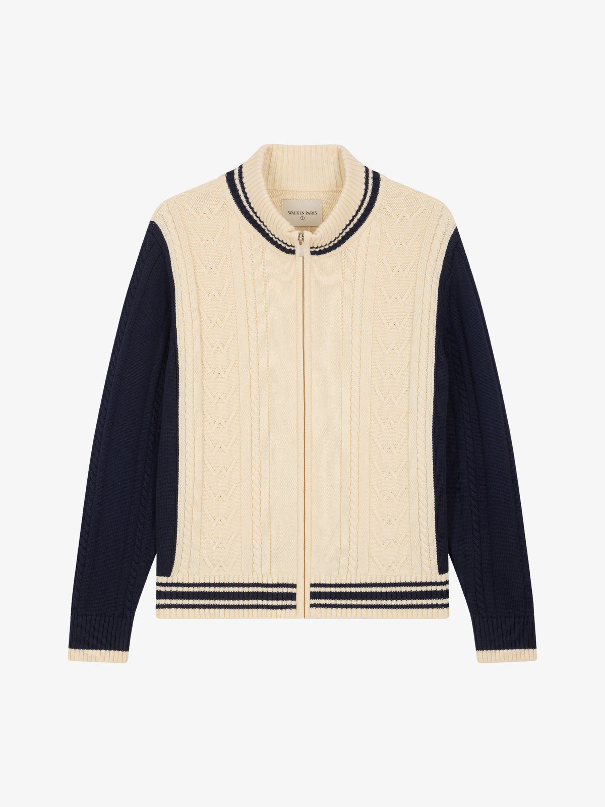 Le cardigan zippé en maille bleu