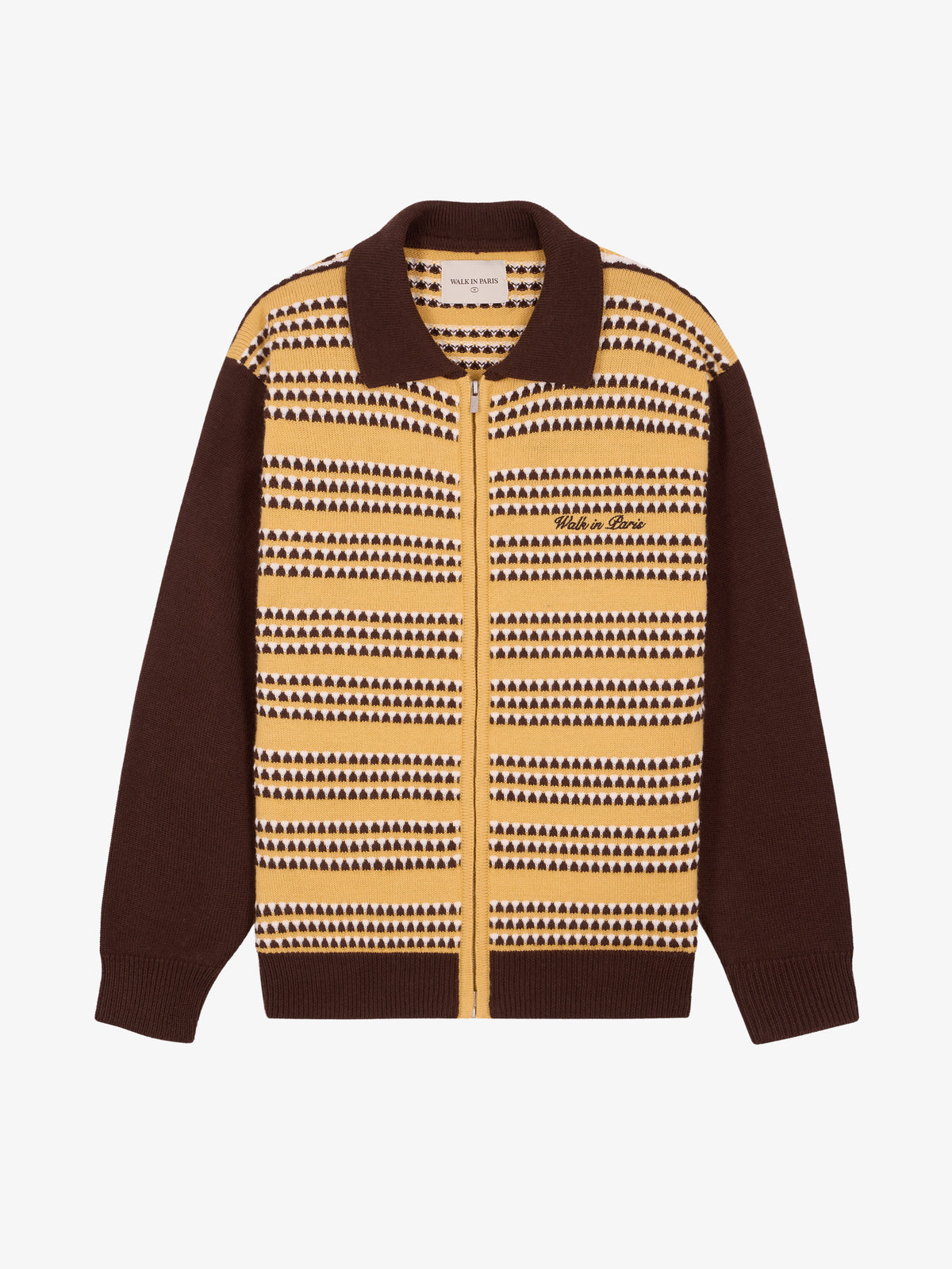 Le cardigan zippé en maille rayée jaune