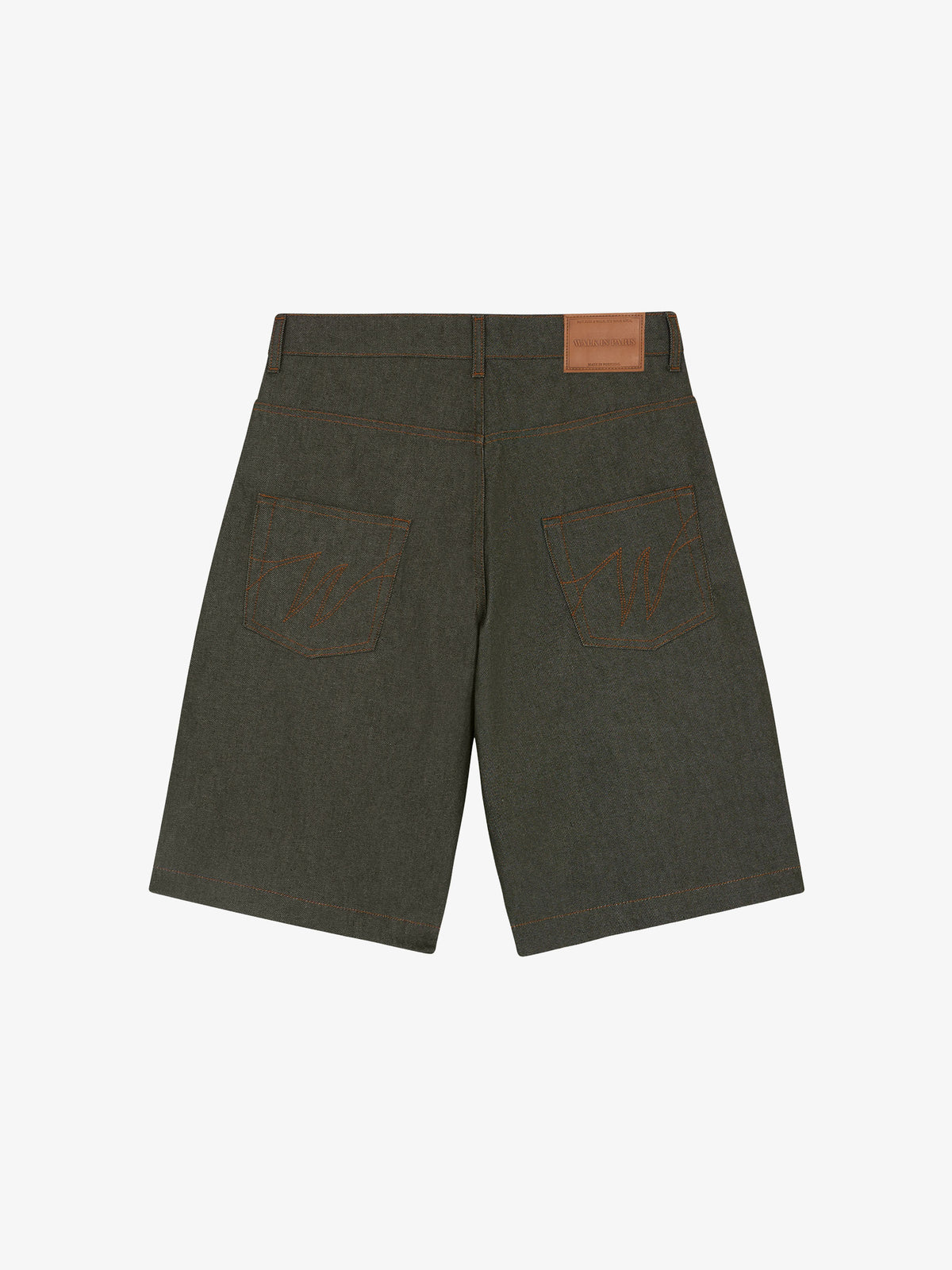 Raw green denim baggy shorts