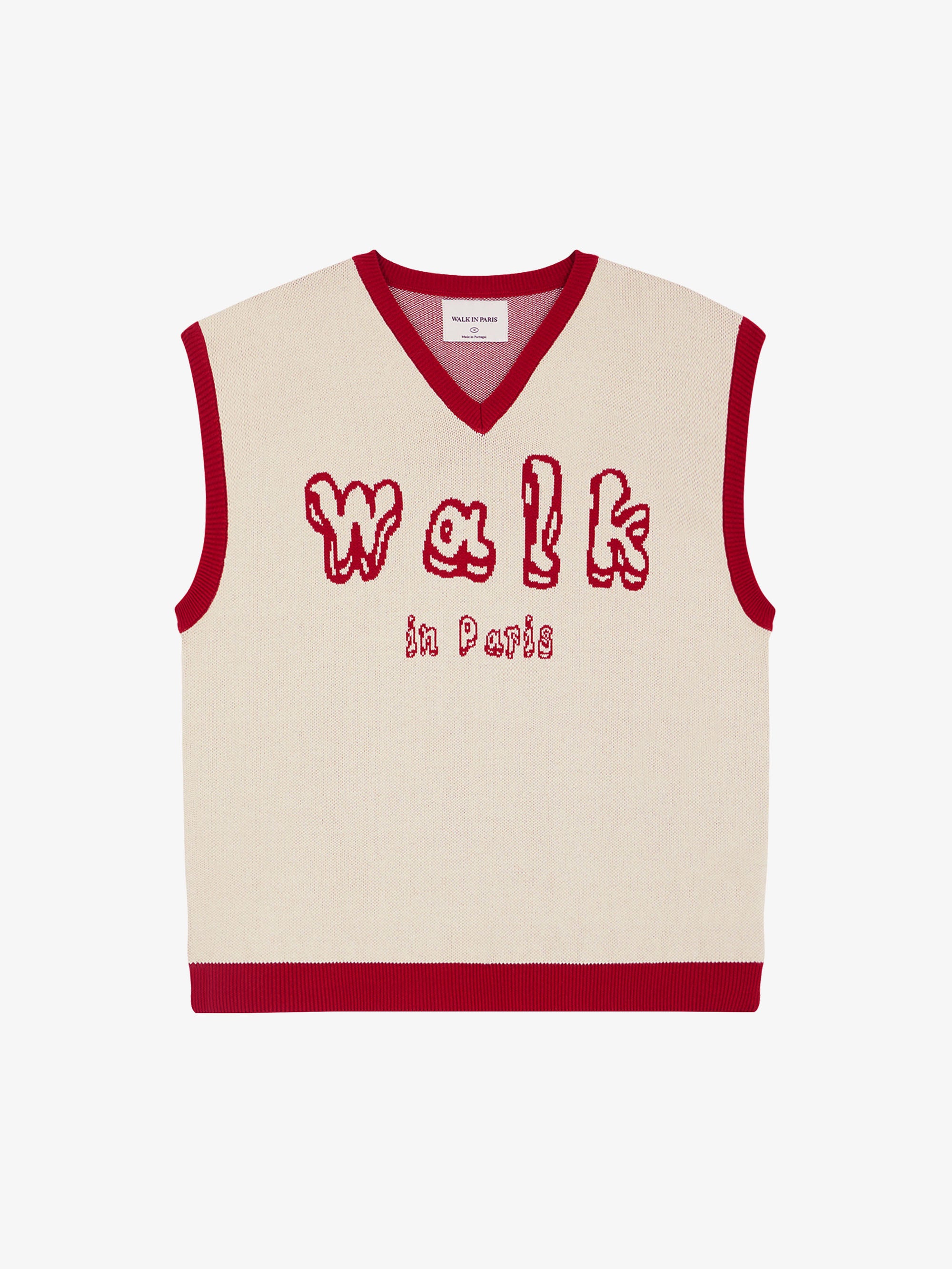 Le pull sans manches en maille rouge 1